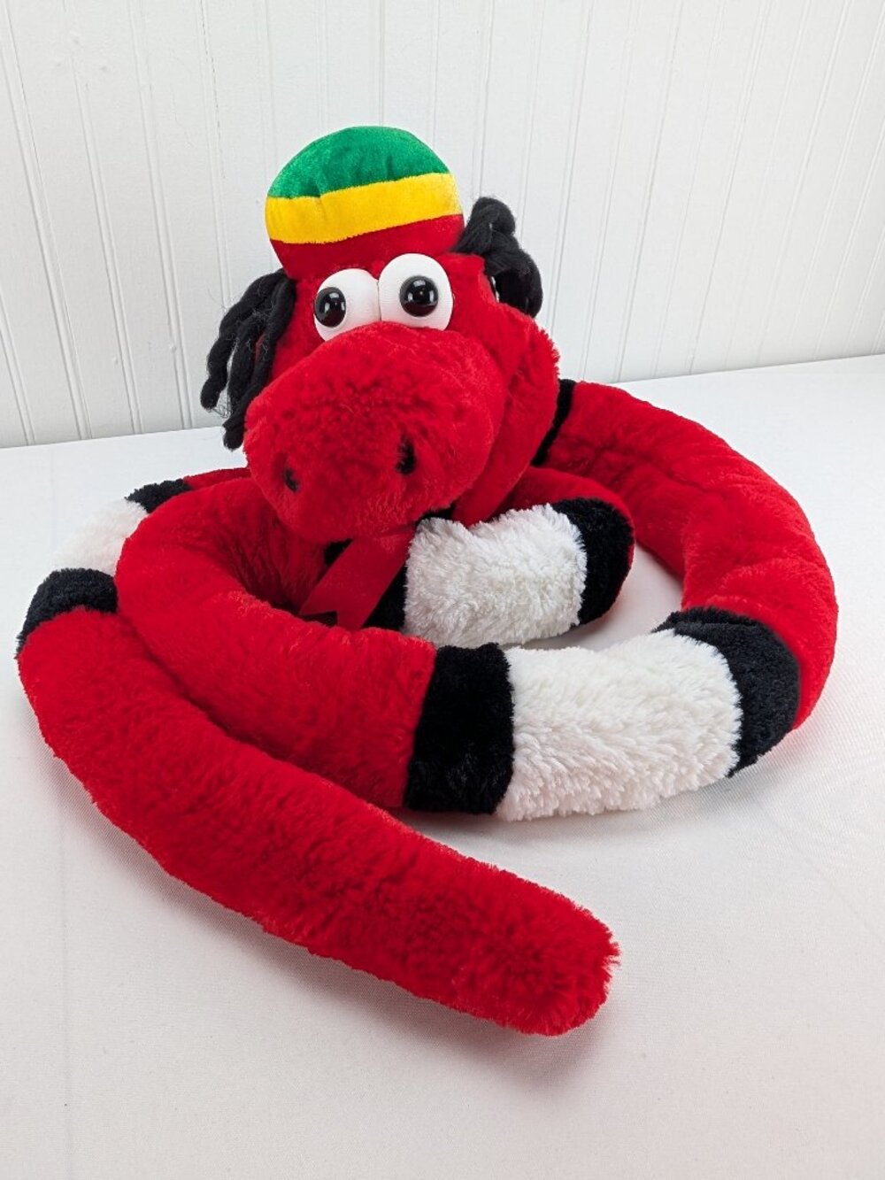 Ideal Toys Red Black Snake Plush Rastafarian Dreads Large 84" Stuffed Animal